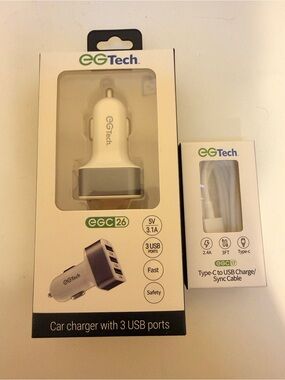 EGTech White Car Charger with 3 USB Ports